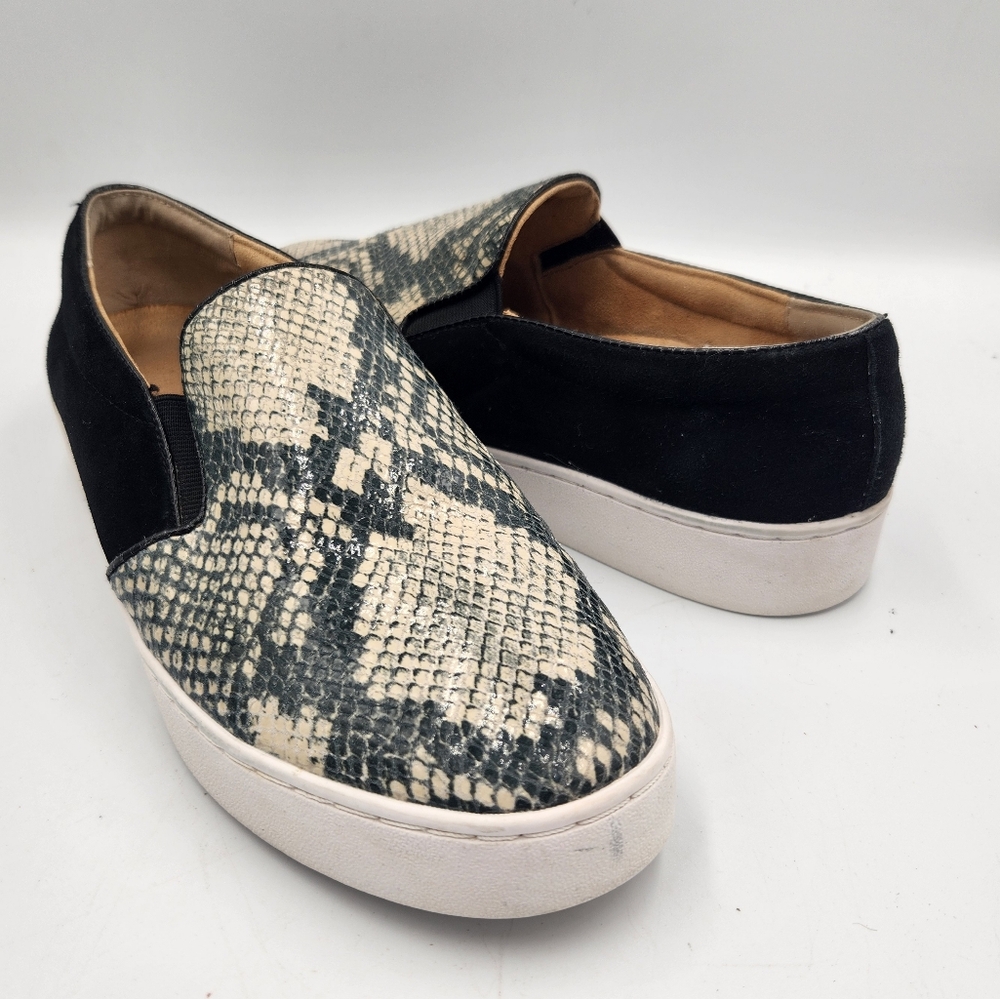 Vionic Womens 8 Midi Snake Embossed Slip On Shoe Black Tan Leather W4810